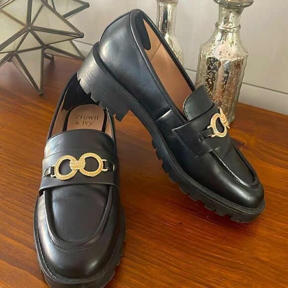 Harper Black Lug Sole Loafers By Crown 
 & Ivy - Picture 1 of 5